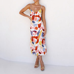 Printed Sling Split Dress