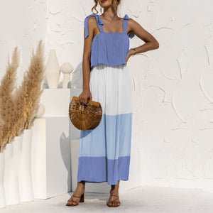 Lace-Up Ruffled Contrast Dress