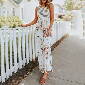 Floarl Printed Round Neck Sleeveless Maxi Dress
