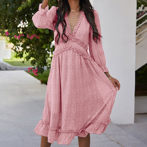 V-Neck Simple Print Maxi Dress