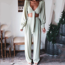 Load image into Gallery viewer, Lace-up Waistless Top + Pants Casual Set
