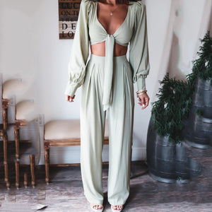 Lace-up Waistless Top + Pants Casual Set