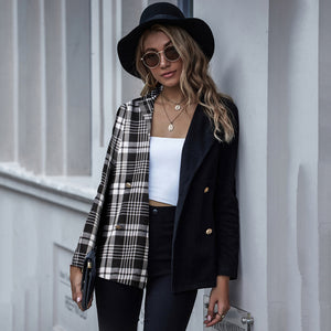 Checked Two-tone Blazer Cardigan