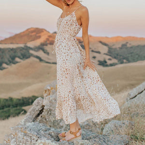 Elegant Sleeveless Ruffle Hem Vacation Maxi Dress