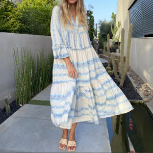 Irregular Stripe Print Maxi Dress