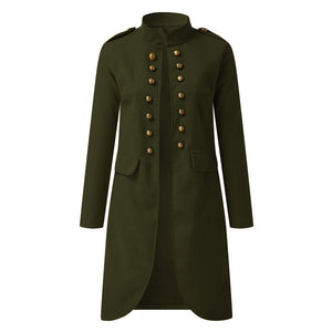 Elegant Solid Color Round Neck Long Sleeve Button Coat