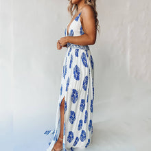 Load image into Gallery viewer, Printed Slit Backless Lace Up Vacation Maxi Dress
