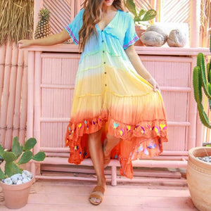 V-Neck Gradient Maxi Dress