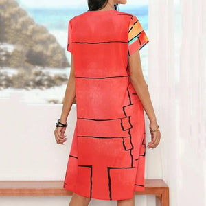 Colorful Short Sleeve Casual Maxi Dress