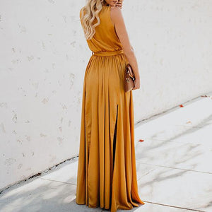 Boho Solid Color V Neck Maxi Dress
