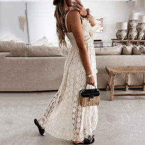 Elegant Lace Halter Maxi Dress