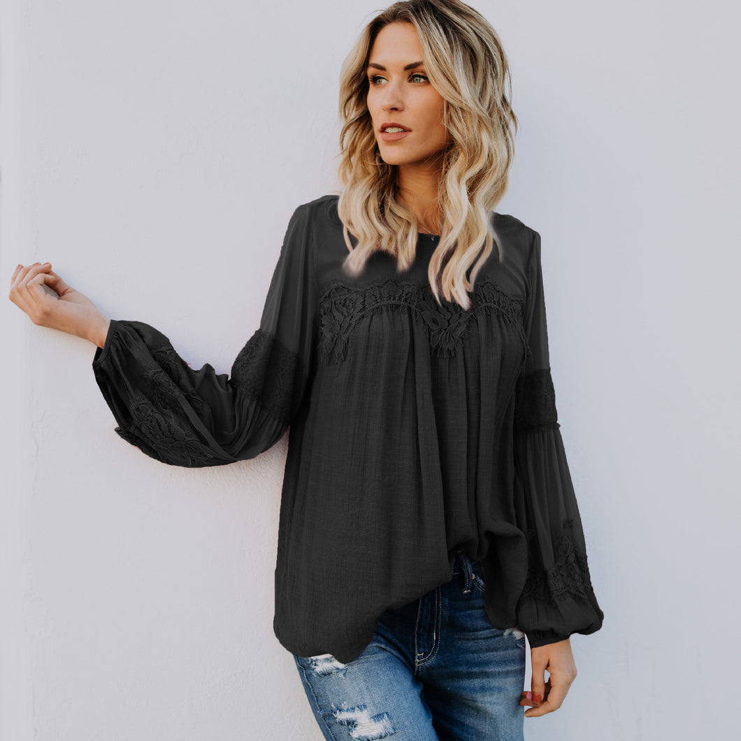 Casual Imitation Linen Long Sleeve Top