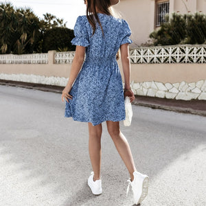 Printed Buttons Sexy Mini Dress