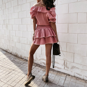 Sexy V-Neck Ruffle Short Sleeve Mini Dress