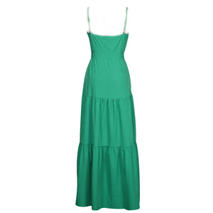 V-Neck Button Stitching Sling Maxi Dress