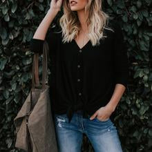 Load image into Gallery viewer, Womens Waffle Knit Tie Knot Henley Loose Fitting Tops
