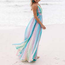 Load image into Gallery viewer, Fashion V-Neck Rainbow Mesh Sling Maxi Dress
