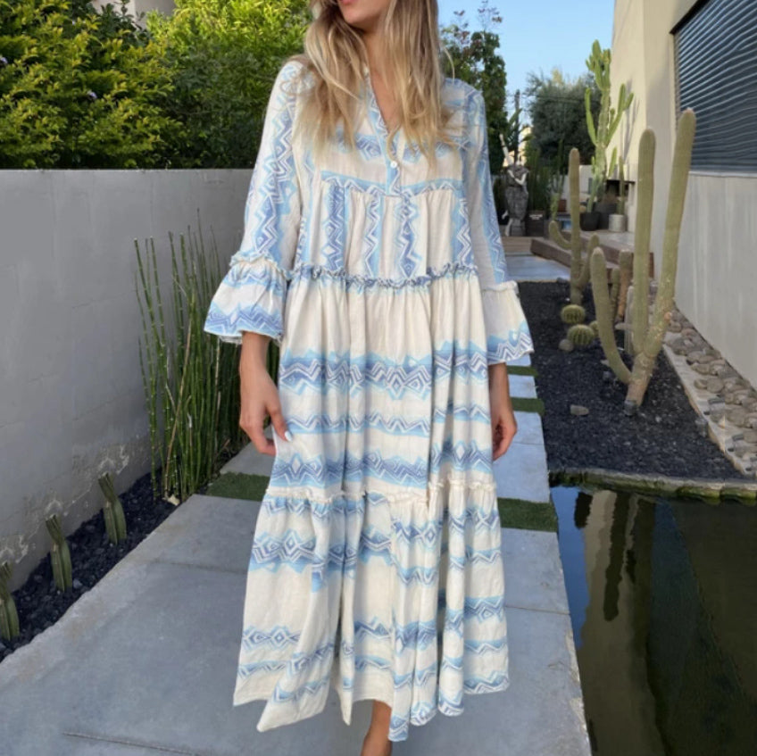 Irregular Stripe Print Maxi Dress