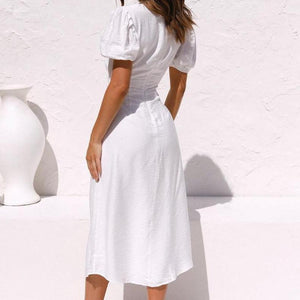 Elegant V-Neck Hollow Out Vacation Dress