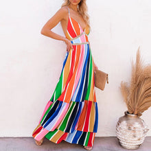 Load image into Gallery viewer, Lovely Rainbow Stripe Printed Casual Maxi Dress
