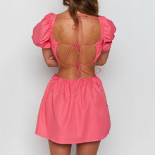 Load image into Gallery viewer, Square Neck Puff Sleeve Backless Dress
