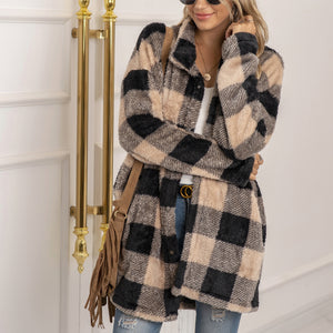 Contrast Plaid Long Cardigan