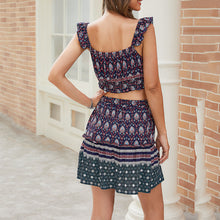 Load image into Gallery viewer, Printed V-Neck Top + Skirt Set
