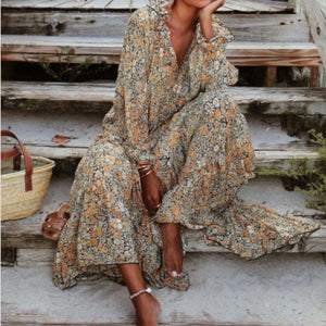 Fashion Ruffled Collar Holiday Print Dress