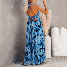 Load image into Gallery viewer, Elegant Printed V-Neck Halter Maxi Dress
