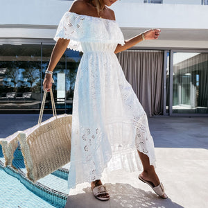 Elegant White Off Shoulder Vacation Maxi Dress