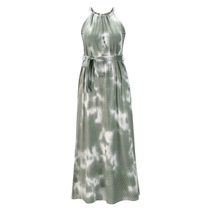 Tie-Dye Printed A-Line Sleeveless Maxi Dress