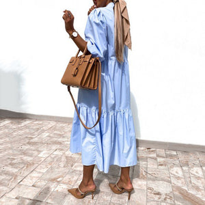 Simple Long Sleeve Lapel Shirt Dress