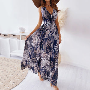 V-Neck Floarl Print Vacation Maxi Dress