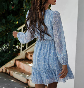Lace-Up Round Neck Print Mini Dress