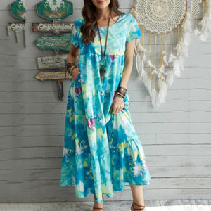 Flower Printed Round Neck Maxi Dress