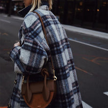 Load image into Gallery viewer, Elegant Lapel Long Sleeve Plaid Coat
