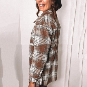 Fashion Plaid Shirt Woolen Coat