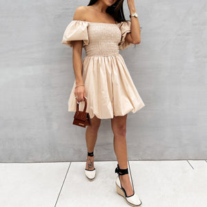 Off The Shoulder Puff Sleeve Mini Dress
