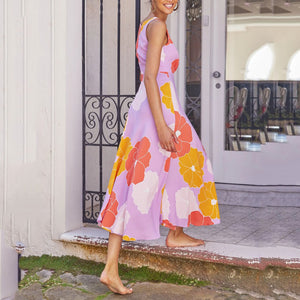 Elegant Sleeveless Floral Printed Dress