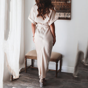 Elegant Commuter Solid Color V-Neck Maxi Dress