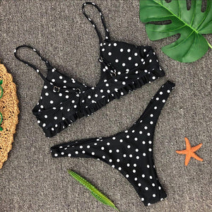 Sexy Polk Dot Printed Ruffle Bikini Swimwear