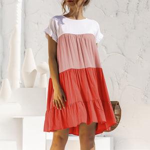 Contrasting Color Loose Dress
