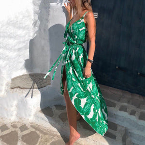 V-Neck Sleeveless Floral Print Dress