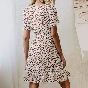 V-Neck Ruffle Print Dress