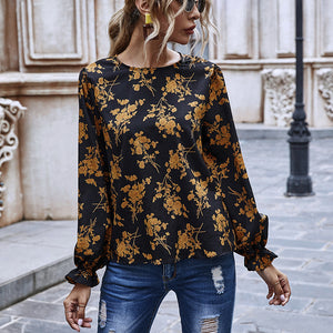 Crew Neck Printed Chiffon Top