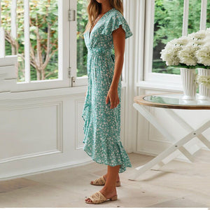 Retro Floarl Printed V-Neck Dress
