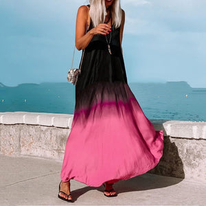 Gradient Color V-Neck Maxi Dress
