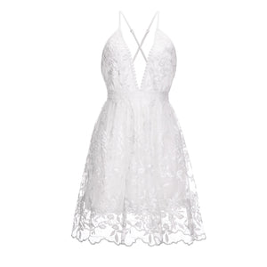 Lace V-Neck Backless Dress