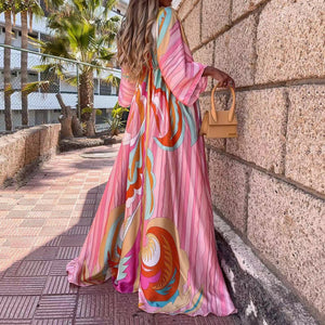 Elegant V-Neck Boho Style Vacation Maxi Dress