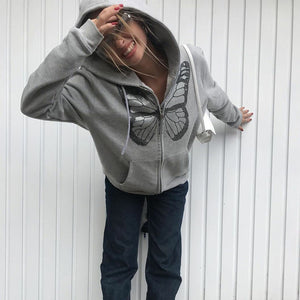 Butterfly Printed Zipper Hoodies Coat